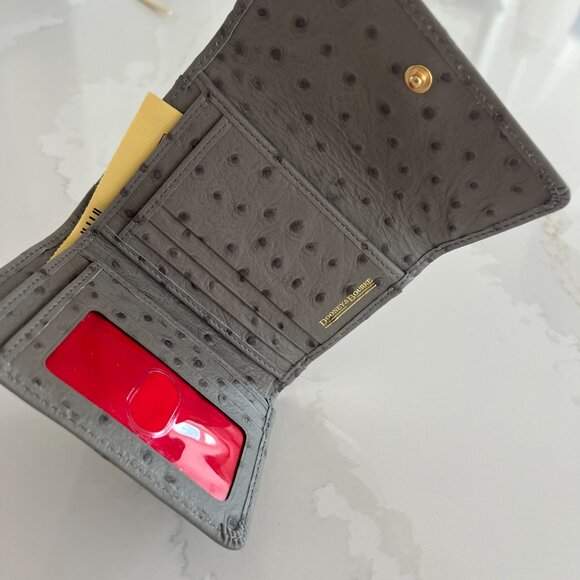 LOW START Dooney & Bourke Wallet Grey Ostrich Leather Gold Hardware Brand New - Picture 6 of 14